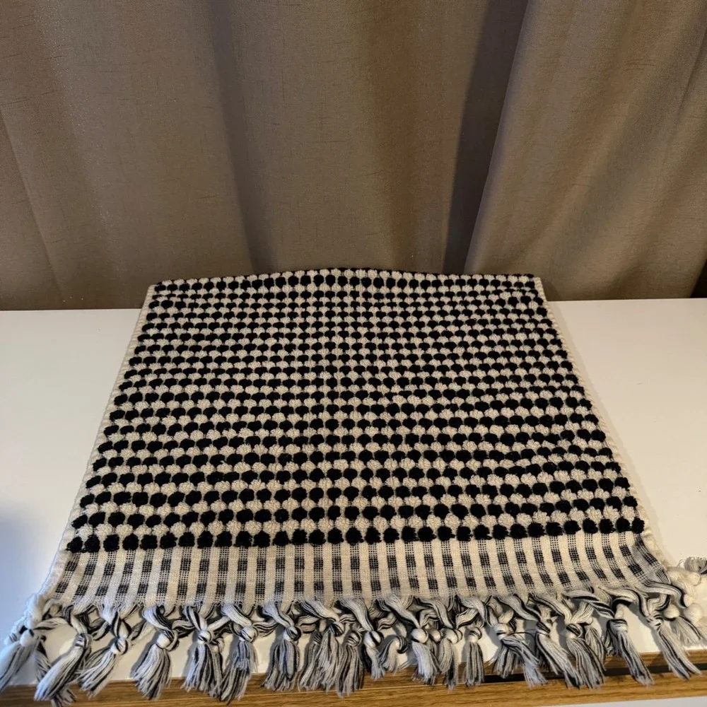 Black White Textured Turkish‎ Woven Hand Towel Tassels Set of Four